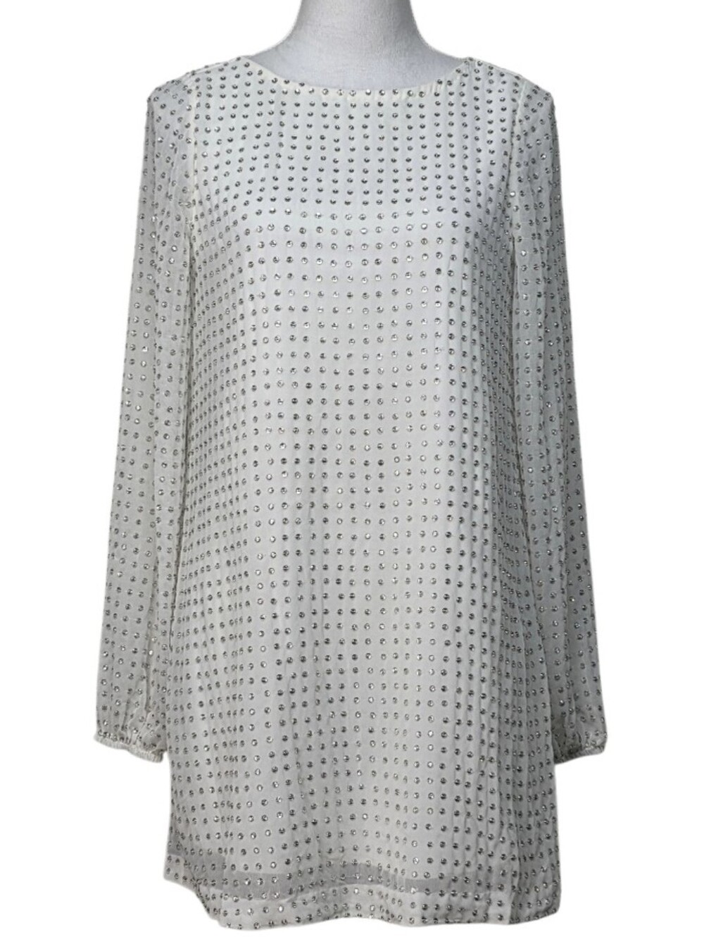 BHLDN Angeline White Long Sleeve Backless Beaded Shift Dress Size Extra Small